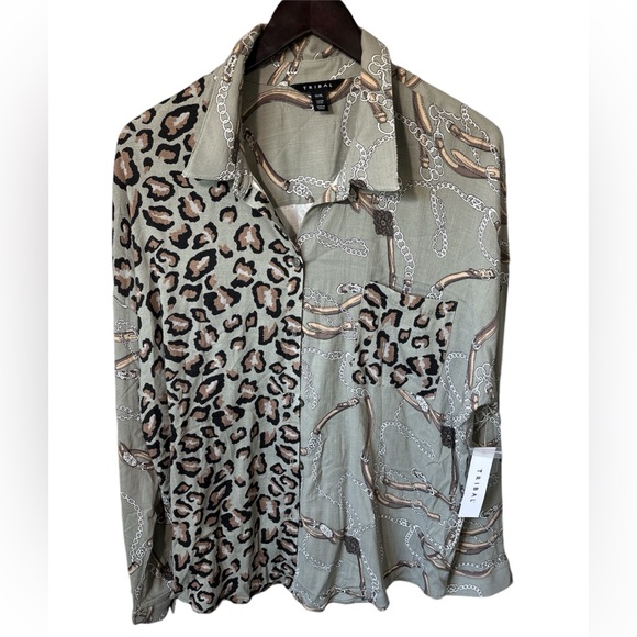 NWT Tribal LS Blouse Sage Leopard Chain in XL 16. NEW Business Casual - Picture 5 of 11